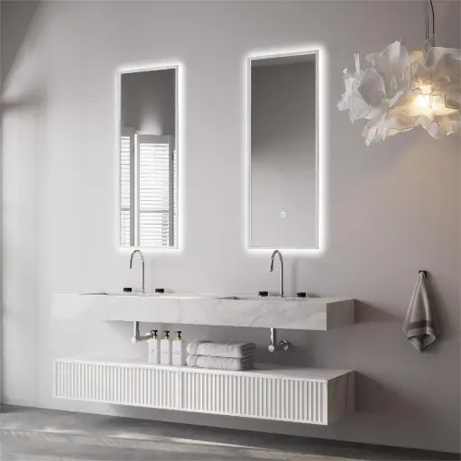 Ensemble double vasque, Pierre de synthèse Carrara mat – Riviera