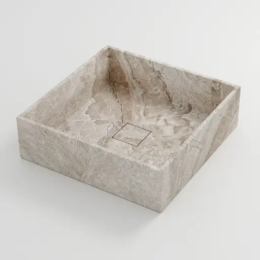 Vasque à poser carrée 40x40x12 marbre véritable, Cappuccino  