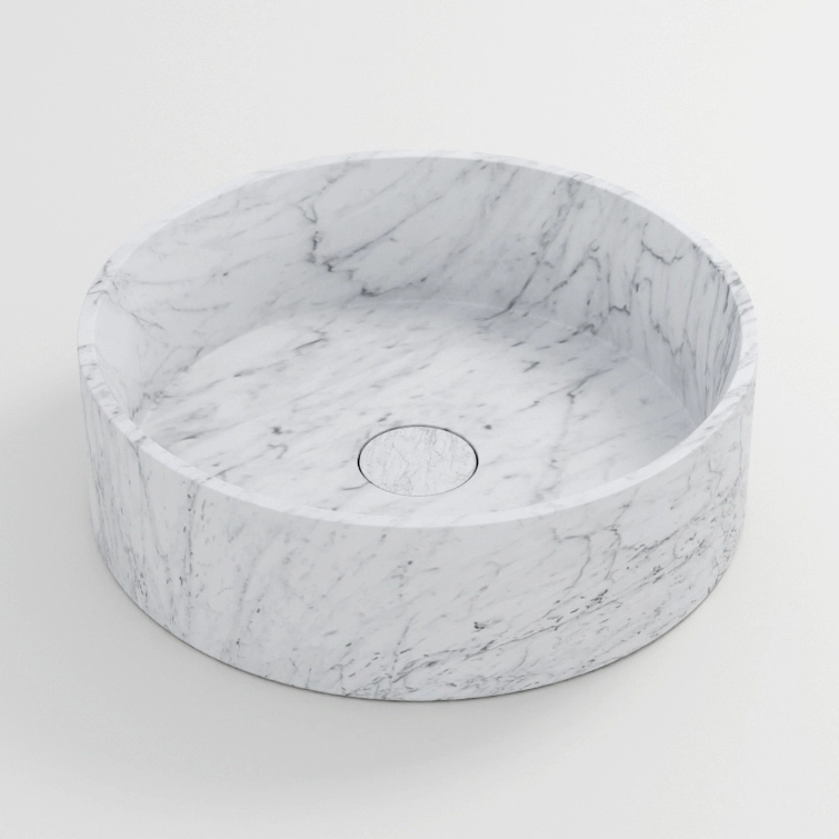Vasque à poser ronde diamètre 40x12 marbre véritable Carrara 