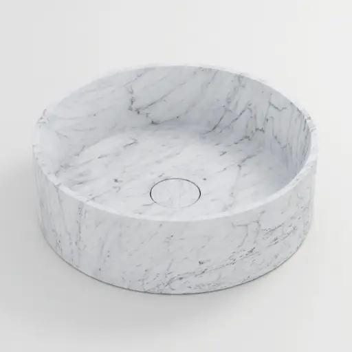 Vasque à poser ronde diamètre 40x12 marbre véritable Carrara 