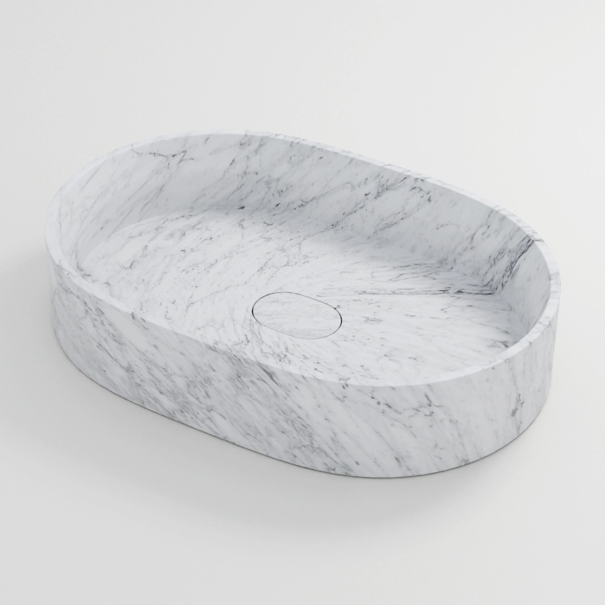Vasque à poser oblongue 60x40x12 marbre véritable Carrara