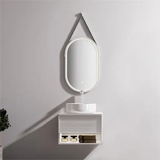Ensemble meuble blanc avec plan Carrara, vasque et miroir LED – Minions
