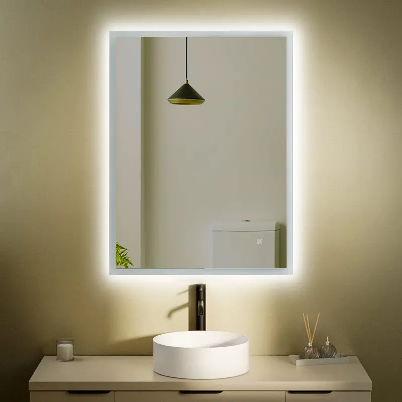 Miroir 60x80cm horizontal ou vertical, éclairage frontal et rétroéclairage, Sofia