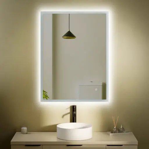 Miroir 60x80cm horizontal ou vertical, éclairage frontal et rétroéclairage, Sofia