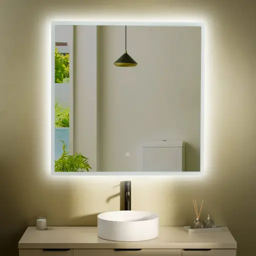 Miroir 80x80cm, éclairage frontal et rétroéclairage, Sofia
