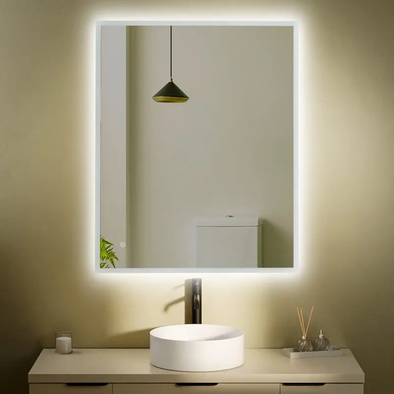 Miroir 100x80cm horizontal ou vertical, éclairage frontal et rétroéclairage, Sofia