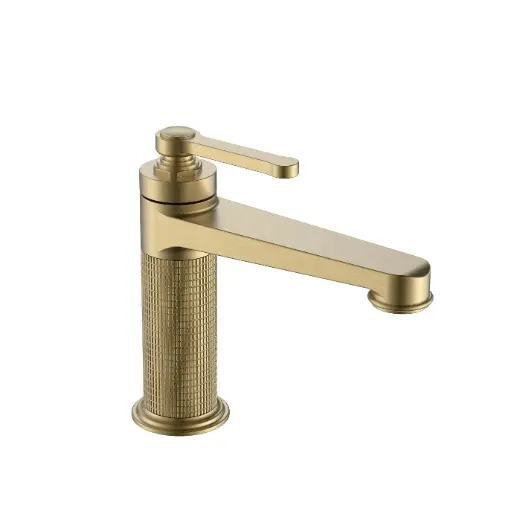 Mitigeur lavabo cannelé, Doré brossé, César  