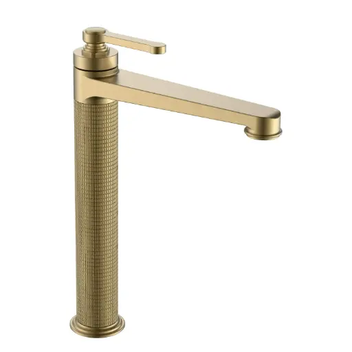 Mitigeur lavabo surélevé cannelé, Doré brossé, César   