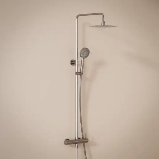 Colonne de douche avec mitigeur mécanique, Ø25cm,  avec douchette multifonction, inox brossé, Châtelet III