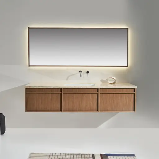 Ensemble meuble vasque chêne 180x58, plan marbre véritable, vasque céramique, miroir, Dilegno