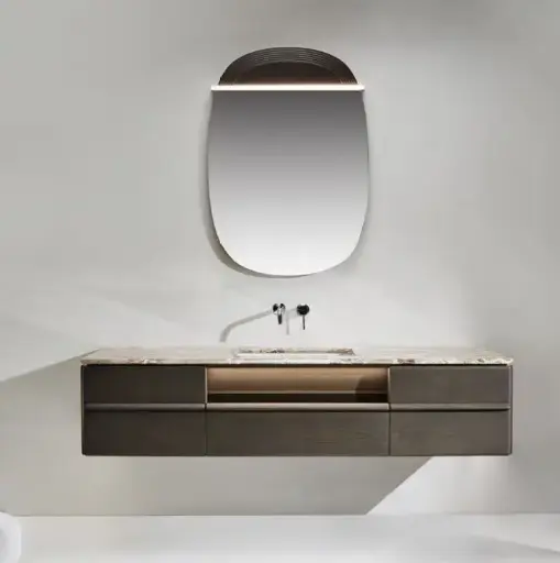Ensemble meuble, plan en Onyx véritable 180x60, vasque encastrée en céramique, miroir, Onyx 