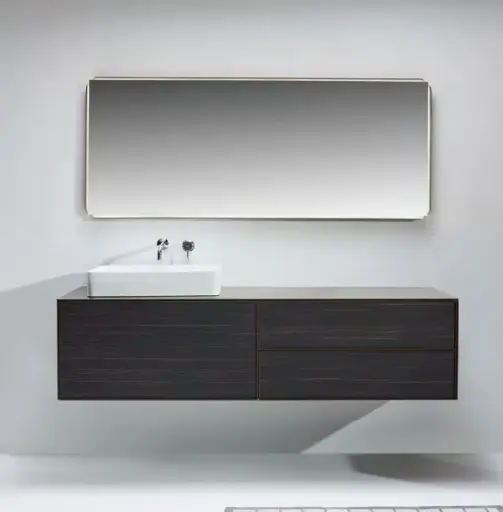 Ensemble meuble vasque, plan en aluminium brun doré, vasque, miroir, Palissandre Rio