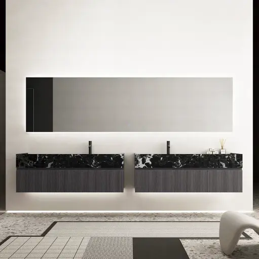 Ensemble, deux meubles vasque indépendants 140x55 Marbre véritable et Bois, Miroir led 300x78, Dimassa