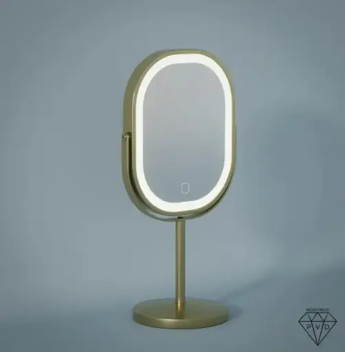 Miroir cosmétique à poser 2 faces (X1/X3), Led rechargeable, doré brossé, Elise