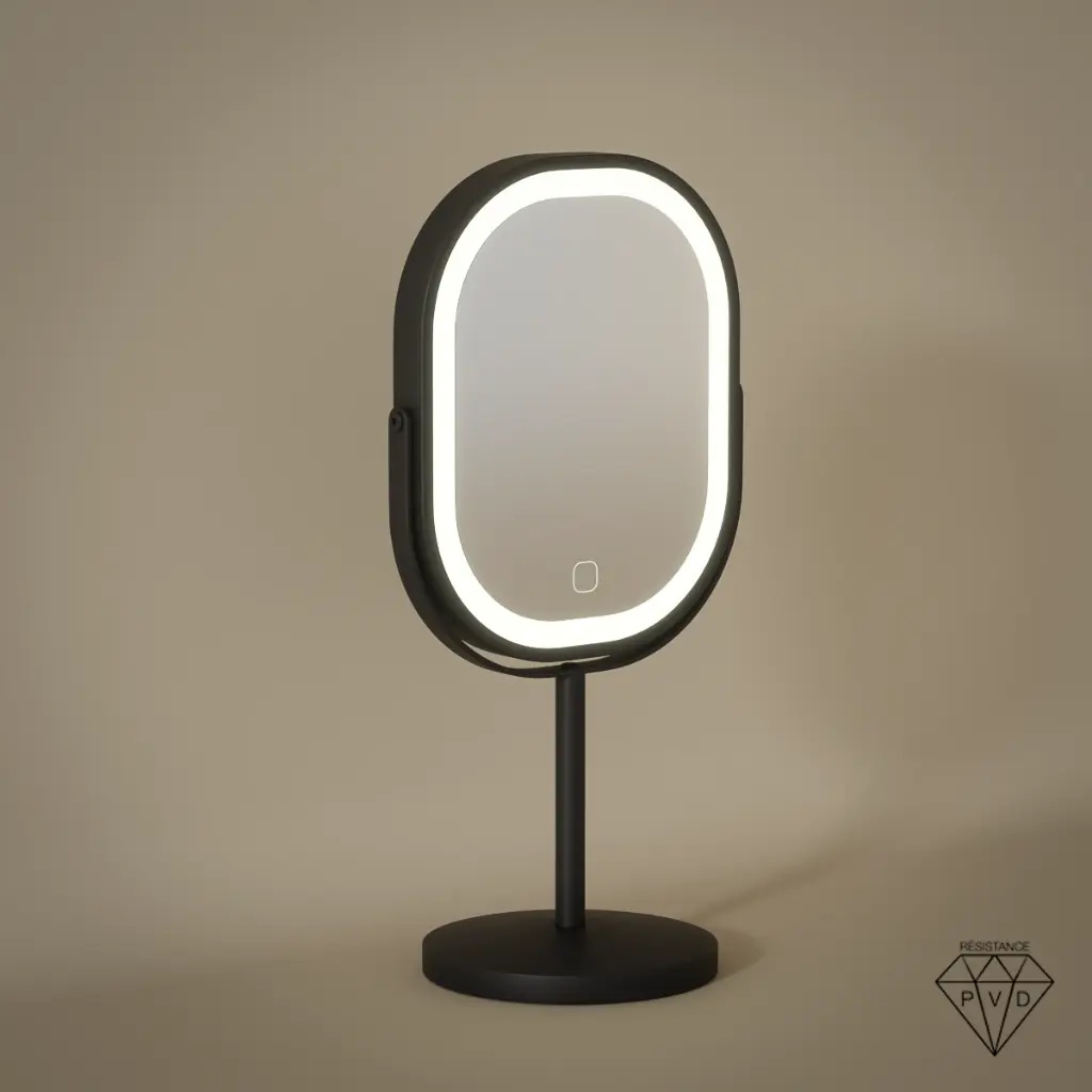 Miroir cosmétique à poser 2 faces (X1/X3), Led rechargeable, Noir mat, Elise