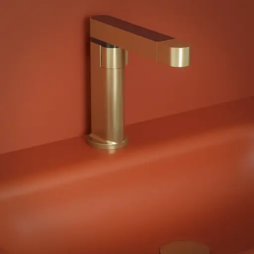 Mitigeur lavabo avec bec rotatif et extractible avec affichage digital par recharge, Doré brossé, Waterled