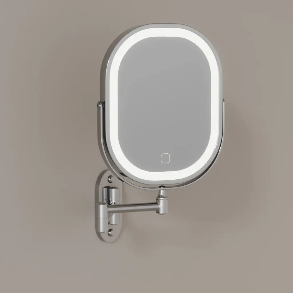 Miroir cosmétique mural oblong 2 faces ( X1/X3) avec leds rechargeables, chromé, Elsa