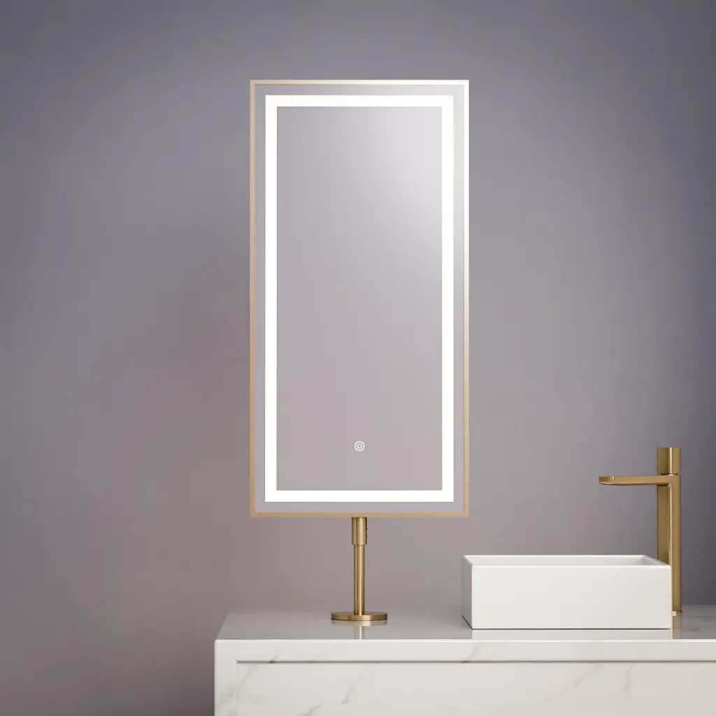Miroir à poser sur plan avec éclairage led et anti-buée, 40x80cm, doré brossé, Chatelet