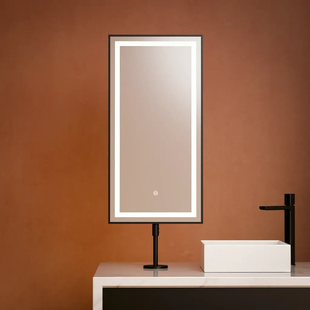 Miroir à poser sur plan avec éclairage led et anti-buée, 40x80cm, noir mat, Chatelet