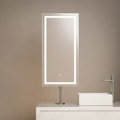 Miroir sur plan avec éclairage led et anti-buée, 40x80cm, chromé, Chatelet