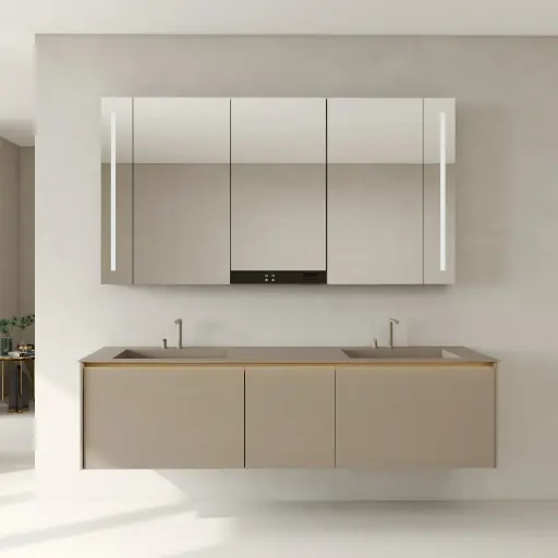 Ensemble Meuble vasque 200cm, caisson cosmétique réfrigéré, robinetterie, miroir avec rangement, Aero 03