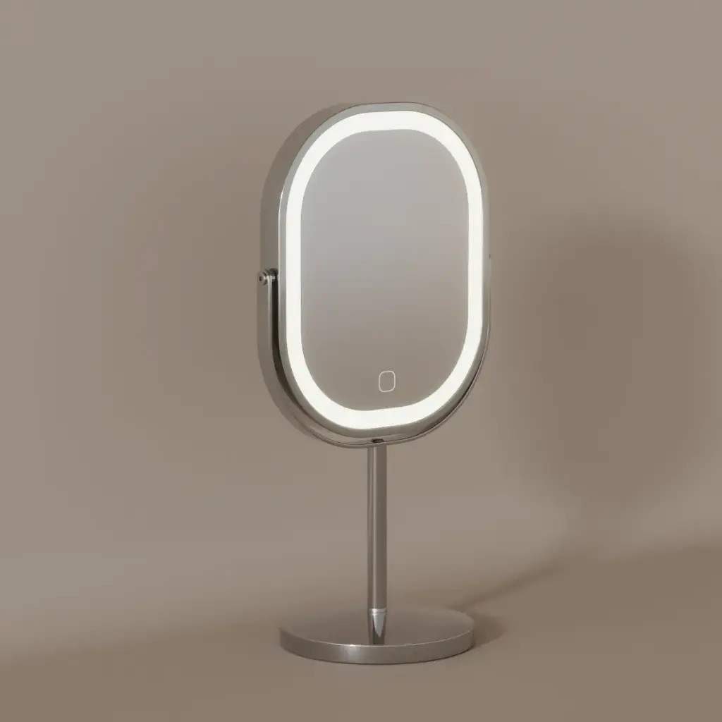 Miroir cosmétique à poser 2 faces (X1/X3), Led rechargeable, Chromé, Elise