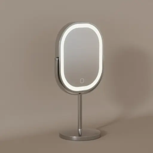 Miroir cosmétique à poser 2 faces (X1/X3), Led rechargeable, Chromé, Elise