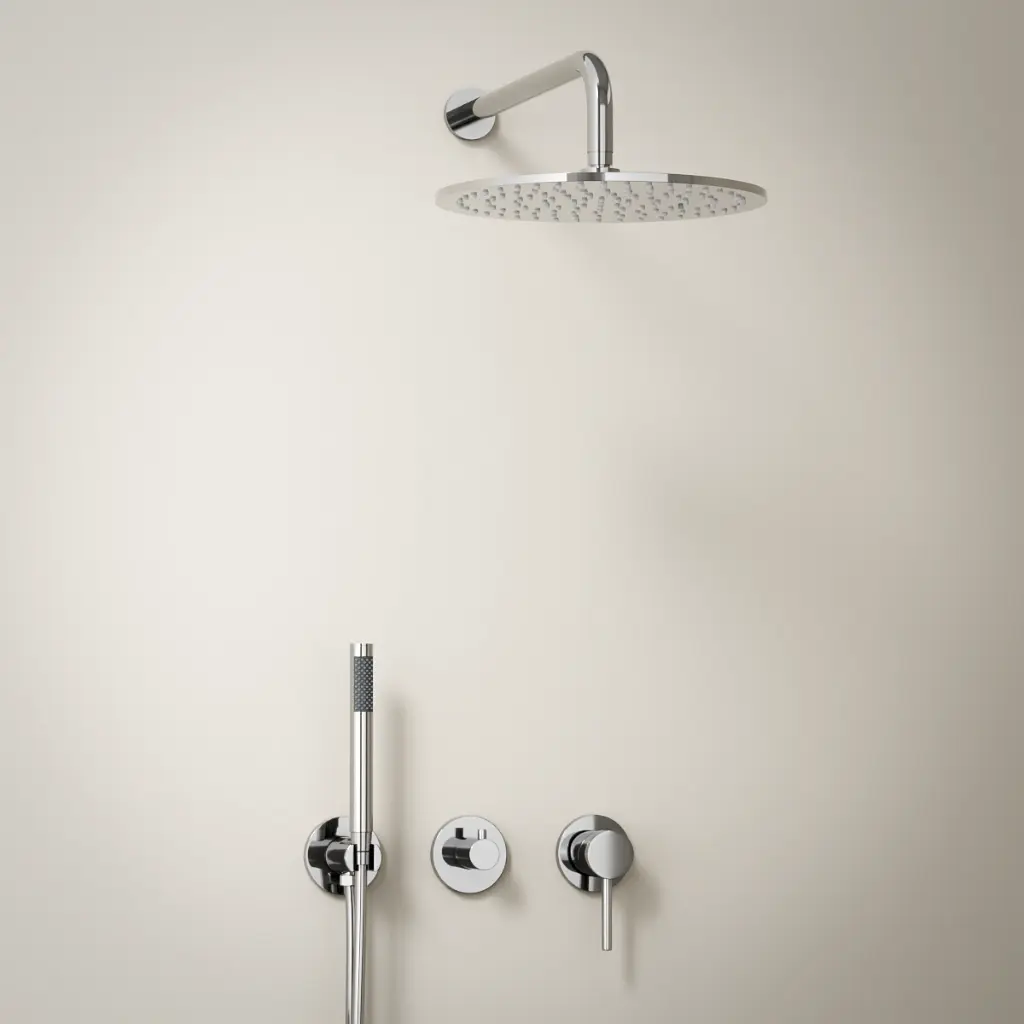 Composition mitigeur de douche encastrée, pomme de tête et set douchette, chromé, Chatelet   
