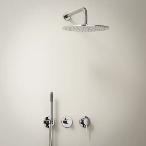 Composition mitigeur de douche encastrée, pomme de tête et set douchette, chromé, Chatelet   