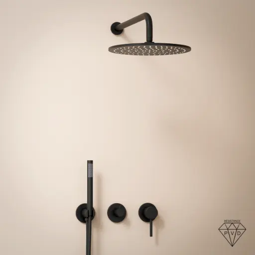 Composition mitigeur de douche encastrée, pomme de tête et set douchette, noir mat, Chatelet  