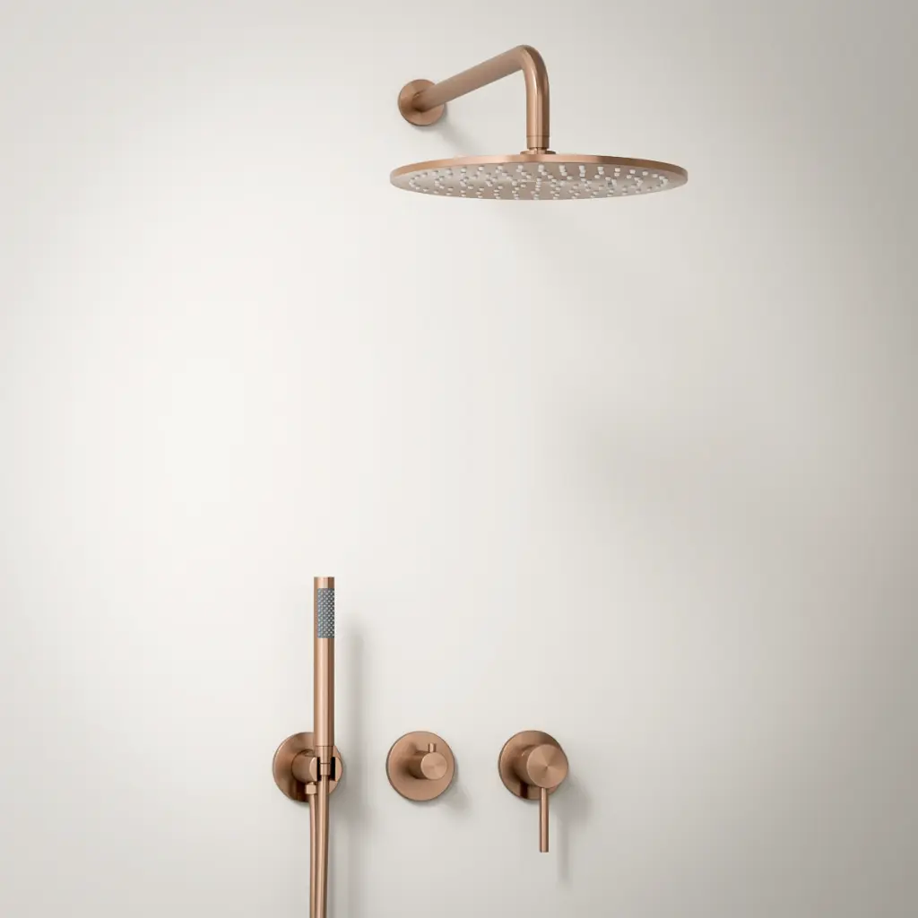 Composition mitigeur de douche encastrée, pomme de tête et set douchette, doré rose brossé, Chatelet   