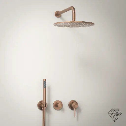 Composition mitigeur de douche encastrée, pomme de tête et set douchette, doré rose brossé, Chatelet   