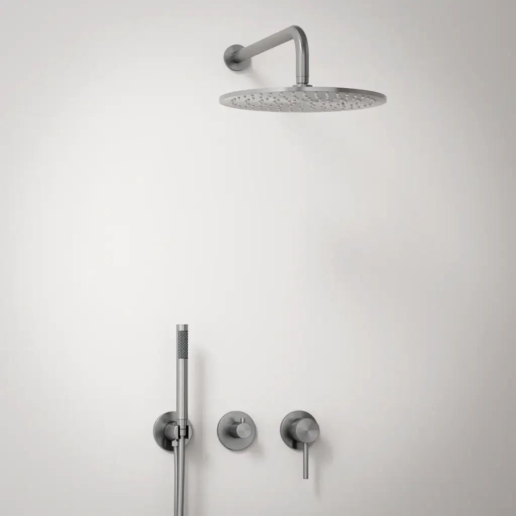 Composition mitigeur de douche encastrée, pomme de tête et set douchette, inox brossé, Chatelet    