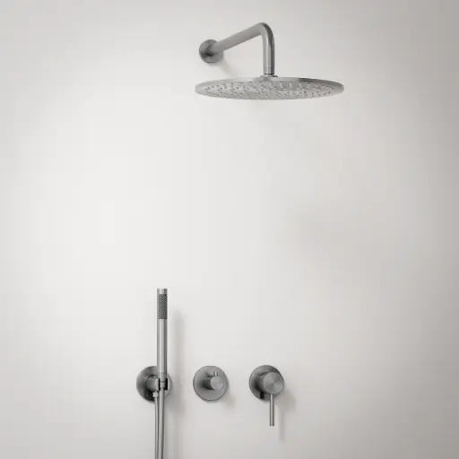 Composition mitigeur de douche encastrée, pomme de tête et set douchette, inox brossé, Chatelet    
