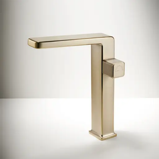 Mitigeur de lavabo manette cannelé, Surélevé, Champagne, Star   