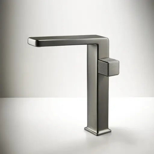 Mitigeur de lavabo manette cannelé, Surélevé, Gun métal, Star 