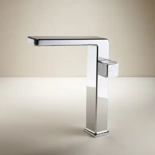 Mitigeur de lavabo manette cannelé, Surélevé, Chromé, Star 