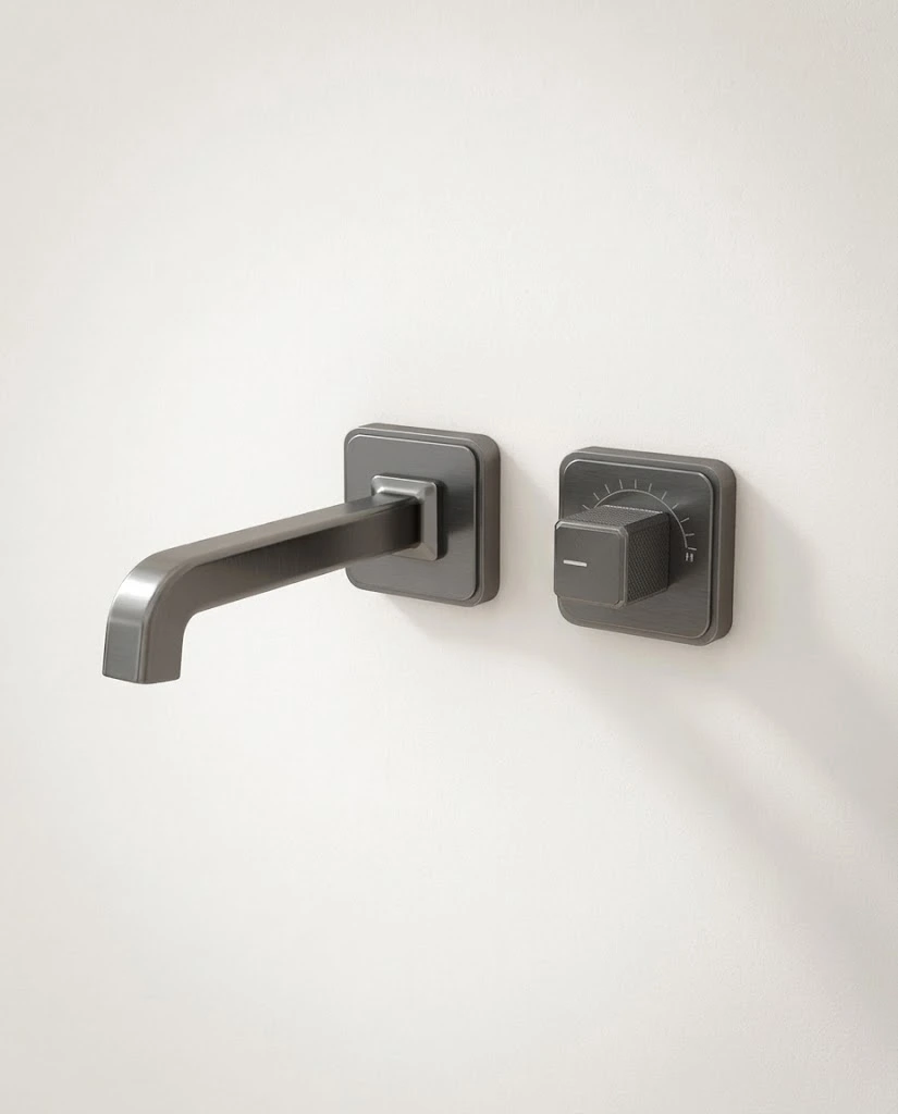 Mitigeur de lavabo encastré, manette cannelée, Gun métal, Star   