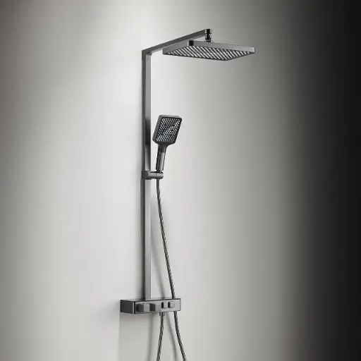 Colonne de douche thermostatique, manette cannelée, Gun métal, Star 