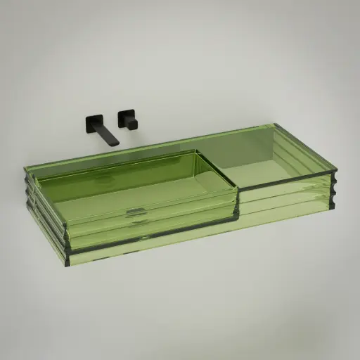 Plan vasque suspendu transparent vert 100x45x15, Zante