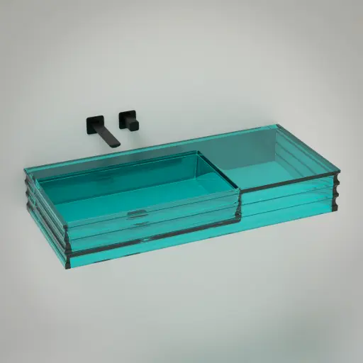 Plan vasque suspendu transparent bleu100x45x15, Zante