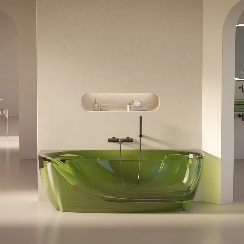 Baignoire semi îlot transparente verte 170x80x55cm, Zante