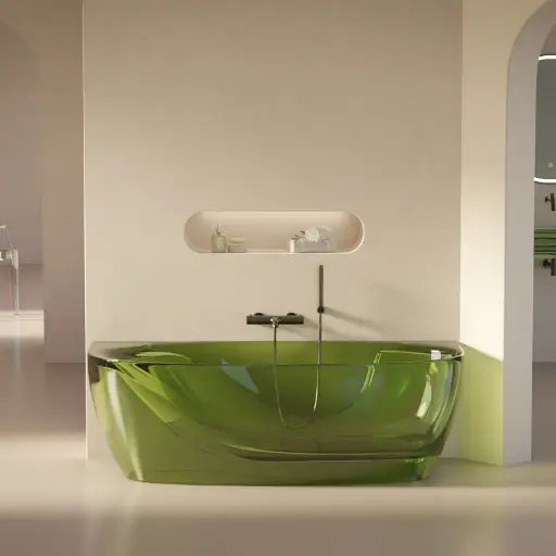 Baignoire semi îlot transparente verte, Zante