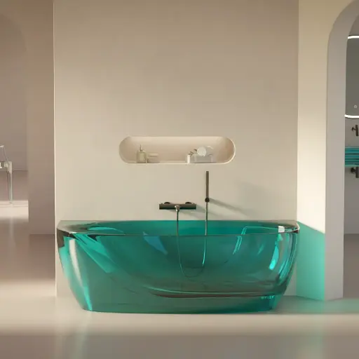 Baignoire semi îlot transparente Bleu 170x80x55cm, Zante