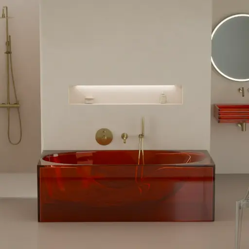 Baignoire îlot transparente rouge,170x80x55cm, Zante