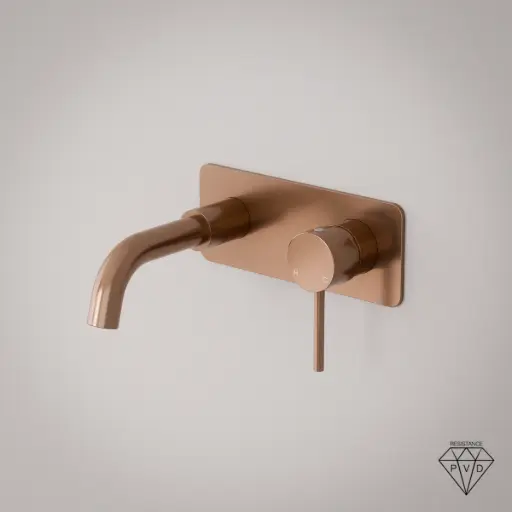 Mitigeur lavabo mural doré rose brossé, bec 15 cm, Châtelet III 