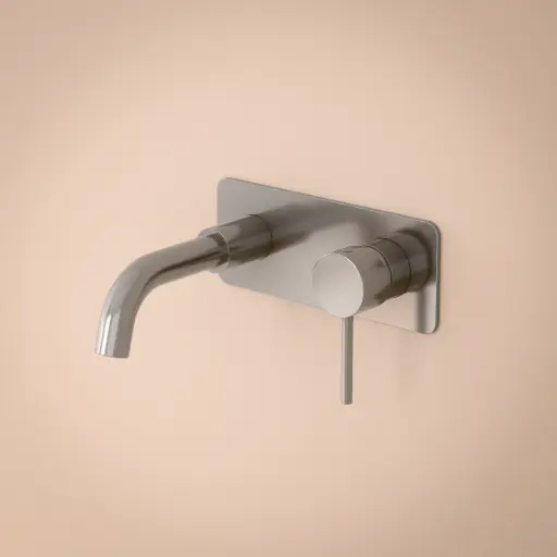 Mitigeur lavabo mural inox brossé, bec 15 cm, Châtelet III