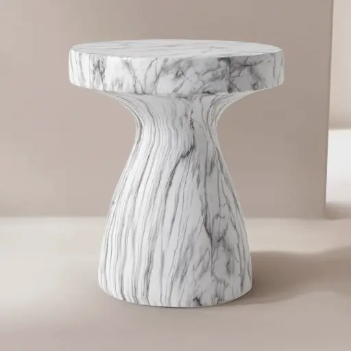 Tabouret - table basse, 40x40x45, résine aspect marbre blanc mat, Mesa 