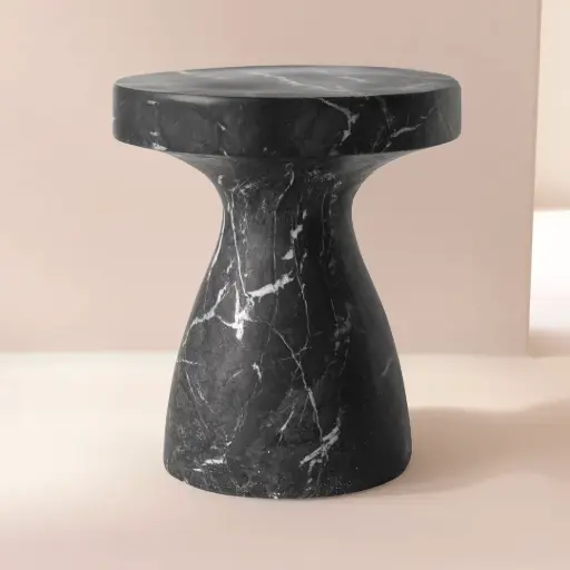 Tabouret - table basse, 40x40x45, résine aspect marbre noir mat, Mesa  