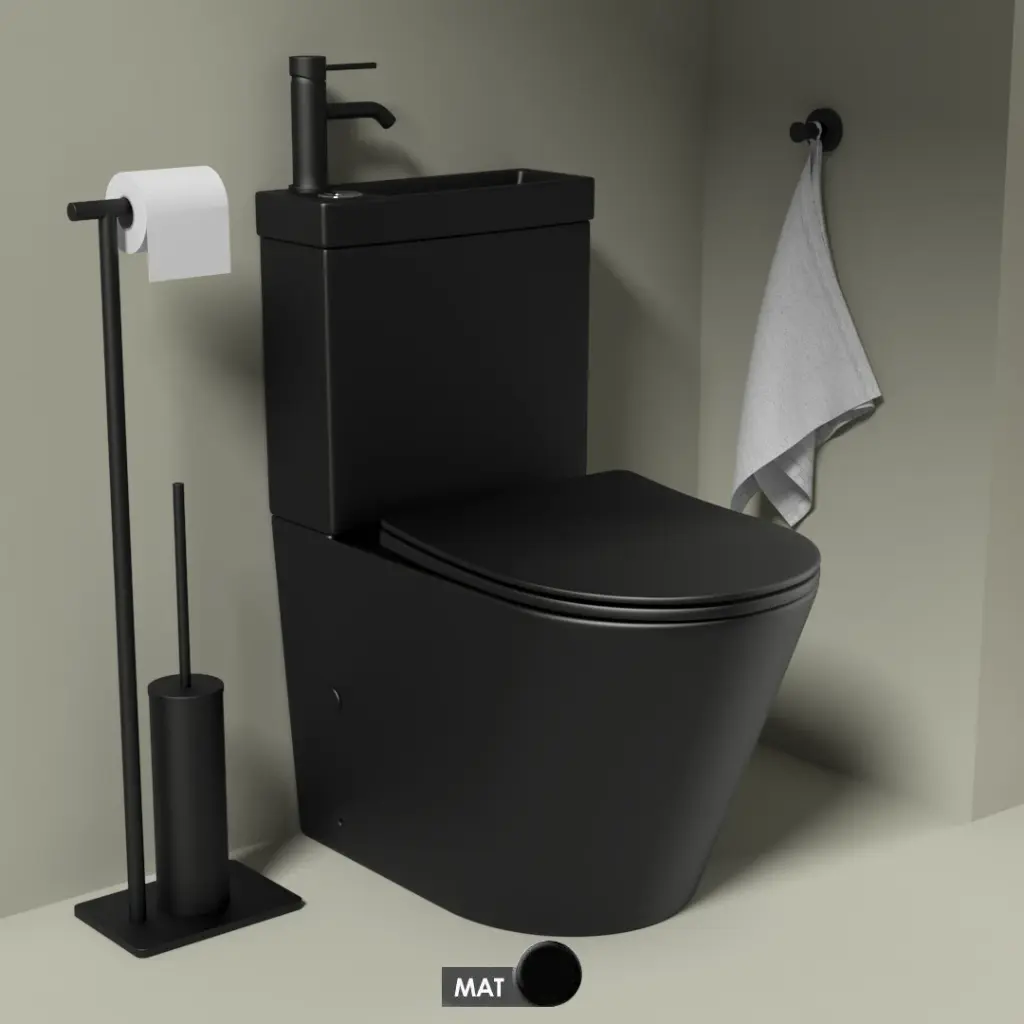  Wc au sol avec lave main intégré et vidage, Noir mat,  Intégral 2